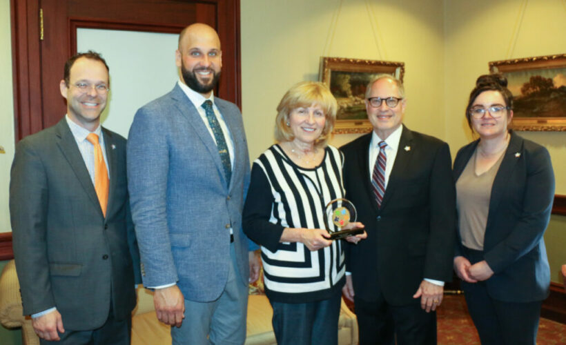 Sen. Schwank presented with Champion of Public Education award by members of PSBA staff and governing board