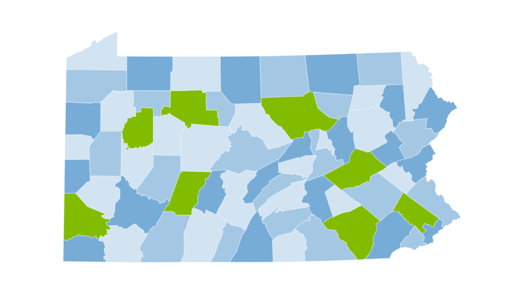 Map of Pennsylvania in various colors