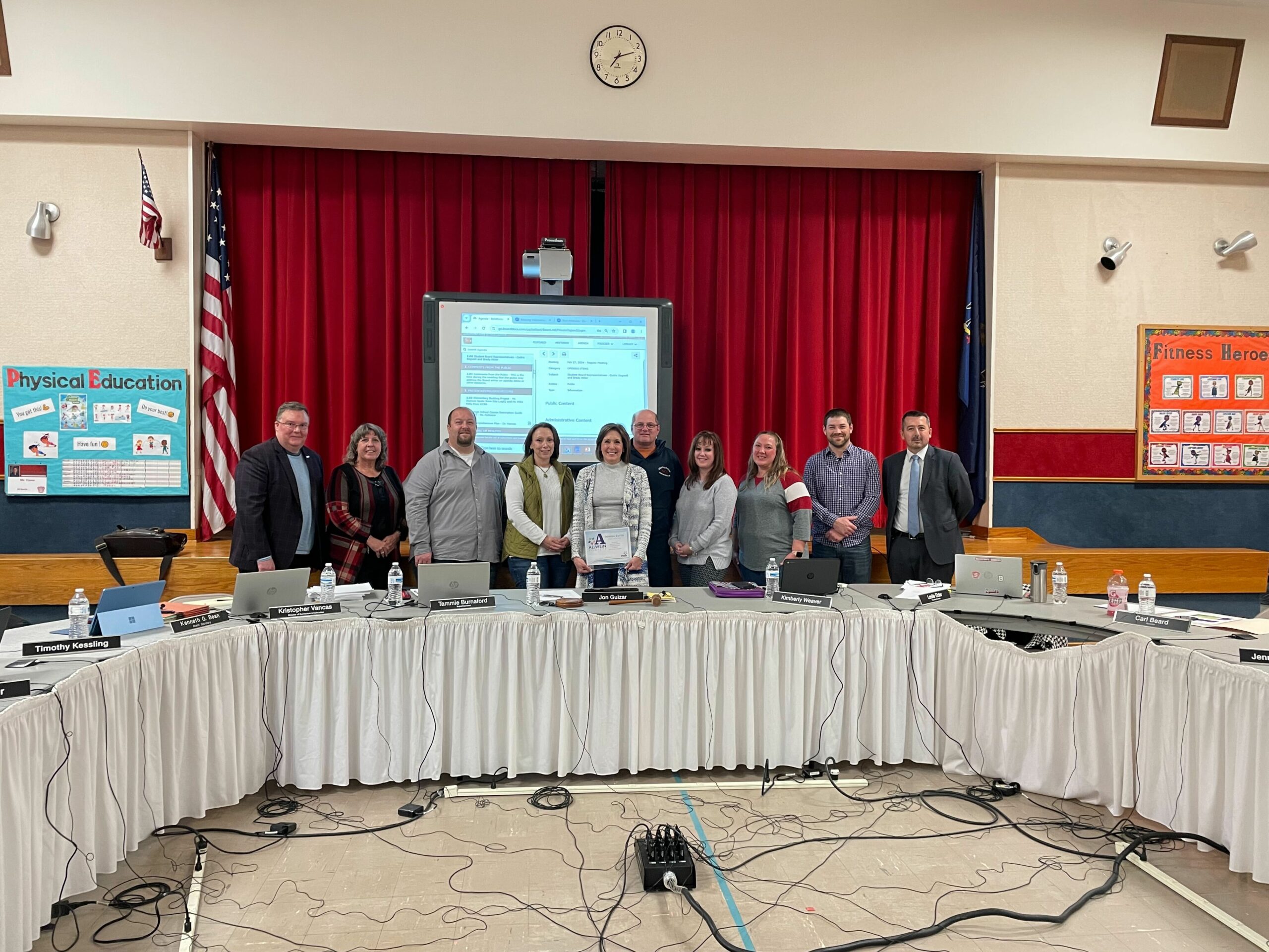 Bellefonte Area School Board pictured with Donna Smith after Allwein Society induction